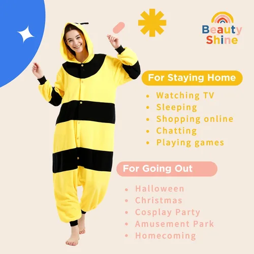 Vista 4 de Beauty Shine Disfraz unisex de dibujos animados para adultos, para Halloween, Navidad, pijama, mameluco de felpa para cosplay