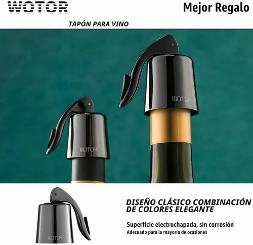 Vista 6 de WOTOR Tapones para botellas de vino de acero inoxidable con silicona Negro-2