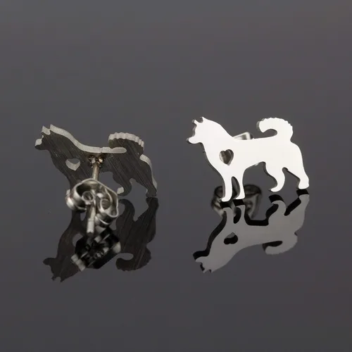 Vista 5 de Regalos Husky para mujer aretes de perno para mamá y perro plateado, Metal