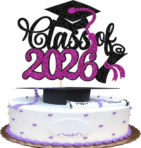 Vista 45 de Rsstarxi 1 paquete de decoración de pastel con purpurina para la clase de 2026, decoraciones de graduación 2026, tapa de felicitaciones