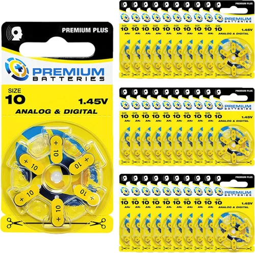 Vista 18 de Pilas Premium para audífonos, tamaño 10, 1.45V, con pestaña amarilla (6 pilas)