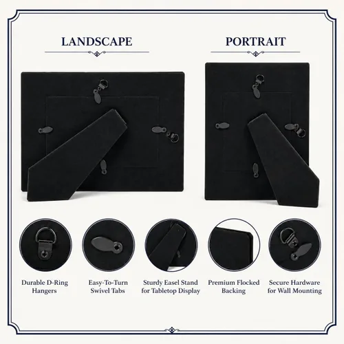 Vista 5 de Marco de fotos de piel sintética de cuero sintético grabado para añadir tu texto personalizado para colgar o en la mesa, marco de fotos familiares