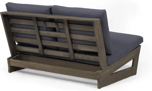 Vista 6 de GDFStudio Noble House Sherwood - Sofá biplaza de madera de acacia para exteriores en gris y gris oscuro