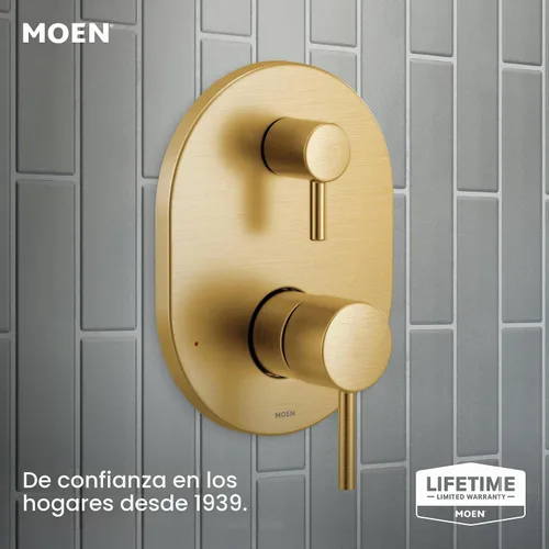 Vista 2 de Moen Align Moldura de ducha de 2 manijas de oro cepillado M-CORE Serie 3 con válvula de transferencia integrada, requiere válvula, UT3290BG