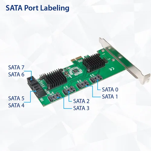 Vista 6 de Syba 8 puertos SATA III a PCIe 3.0 x1 tarjeta de expansión no RAID doble ASM1064 soporte de perfil bajo, SD-PEX40163