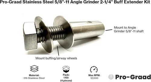 Vista 5 de Kit extensor de pulido de amoladora angular de acero inoxidable 5/8"-11, rueda de pulido de vías respiratorias eje de extensión de 2-1/4", adaptador