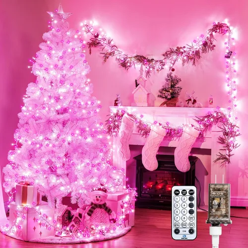 Vista 2 de Minetom Tira de luces de Navidad rosa y blanca, 25 pies, 500 luces LED para exteriores, impermeable, para dormitorio, patio, tapicería, patio