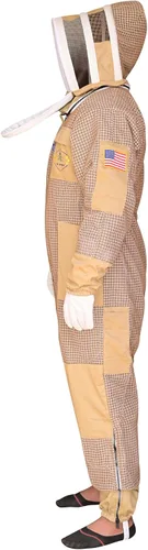 Vista 6 de Traje de abeja de 3 capas con velo de esgrima un par de guantes a prueba de picaduras traje de apicultura ventilado