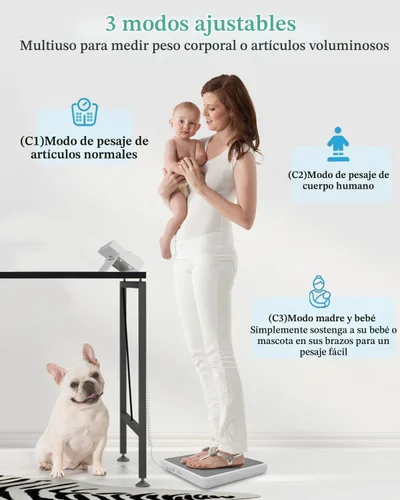 Vista 5 de Báscula médica para peso corporal con pantalla digital, límite de 660 libras, báscula de piso de grado médico de alta precisión, resistente, ajustes