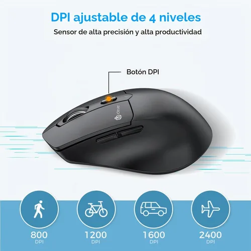 Vista 6 de iClever MD360 Ratón Ergonómico Bluetooth con Jiggle de Ratón, Ratón Inalámbrico Recargable para 3 Dispositivos (BT/2.4G), 4 Configuraciones de DPI