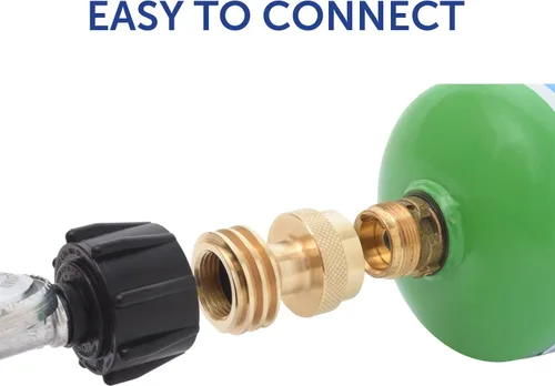 Vista 3 de Flame King Adaptador de propano de 20 libras a 1 libra: convertidor de latón macizo, QCC1/Tipo 1 & Compatible con POL, Conecte pequeños cilindros