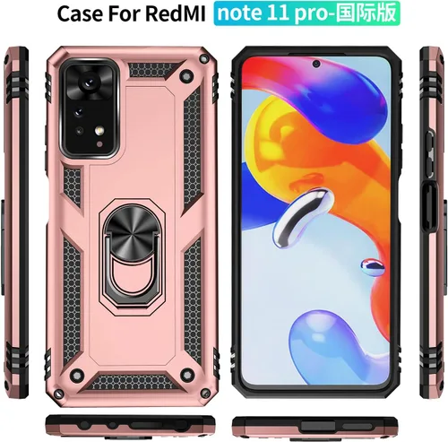 Vista 2 de Funda para Xiaomi Redmi Note 11 Pro con protector de pantalla, función atril de protección resistente de doble capa a prueba de golpes, funda