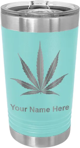 Vista 19 de LaserGram Vaso de pinta aislado al vacío de 16 onzas, hoja de marihuana, grabado personalizado incluido (negro)