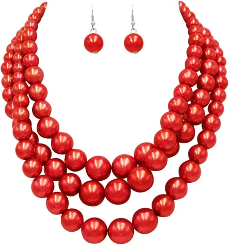Vista 15 de Rosemarie & Jubalee Conjunto de joyería para mujer con 3 cadenas multicolores de perlas simuladas y aretes, regalo con collar, 45,7 cm + 7,6 cm