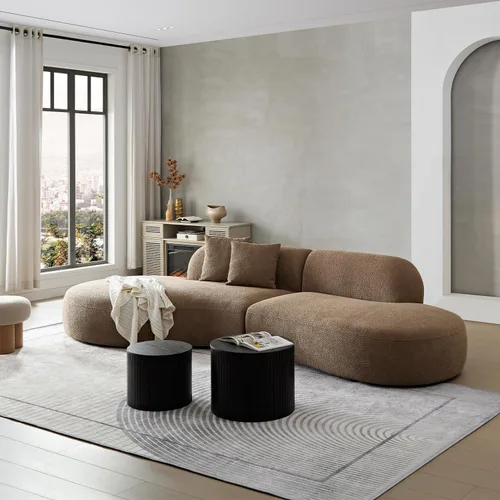Vista 3 de Sofá seccional curvo de 135.4" (344 cm), sofá chaise moderno y cómodo tapizado en bouclé, sofá seccional modular de espuma viscoelástica de asiento