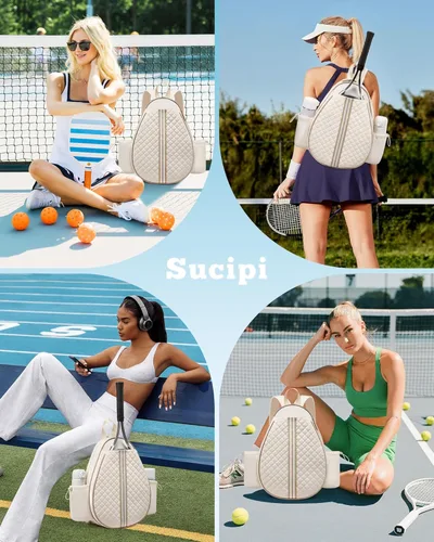 Vista 9 de Mochila de tenis Sucipi, mochila de tenis acolchada con bandolera cruzada, bolsas para raquetas de tenis resistentes al agua para mujeres y hombres