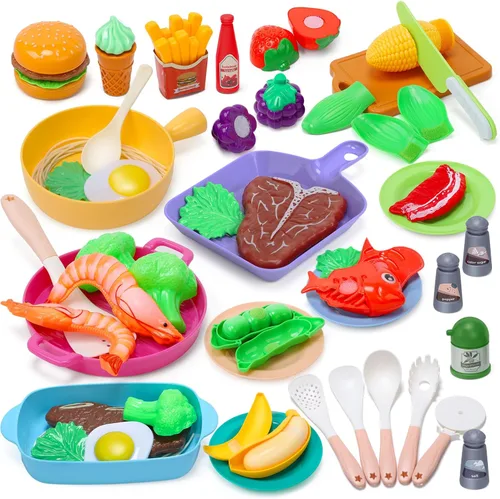 Vista 10 de CUTE STONE Juego de cocina para niños, juego de cocina con sonido y luz, estufa de cocina con vapor, fregadero de juguete, juguete de comida