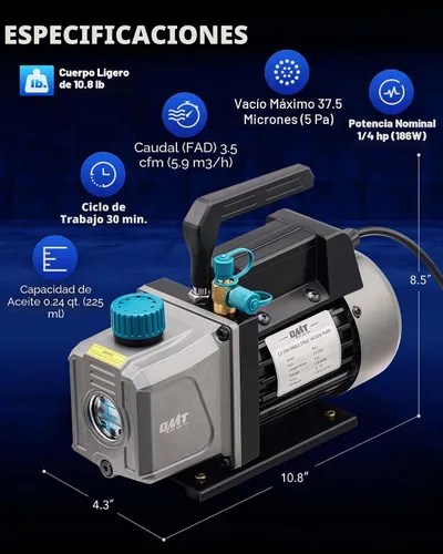 Vista 4 de Orion Motor Tech Juego de bomba de vacío y medidor de CA, kit de manómetro de bomba de vacío de 1/4 hp 3.5 cfm con 3 adaptadores de mangueras