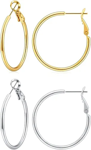 Vista 9 de Gacimy Aretes de aro de oro para mujer, aros finos chapados en oro de 14 Negro