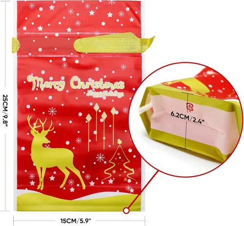 Vista 2 de GP Life - 50 bolsas de Navidad con cordón, bolsas de dulces de Navidad, bolsas de dulces para regalos de fiesta de Navidad