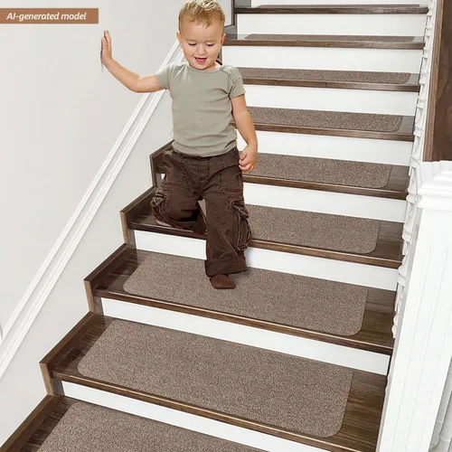 Vista 9 de Cosy Homeer - Alfombra antirresbalante para escaleras, de 30.0 x 8.0 in, para escalones de madera, alfombras para niños y perros, 100% poliéster, 15