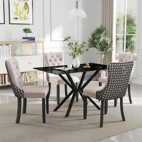 Vista 12 de Juego de comedor moderno de cristal de lujo de 5 piezas, juego de comedor rectangular minimalista para 4, juego de mesa de cocina de vidrio
