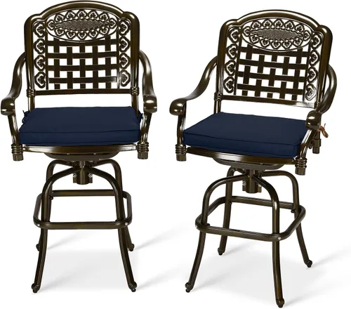 Vista 11 de VIVIJASON Taburetes de bar giratorios para exteriores, sillas de bar de aluminio fundido para todo tipo de clima, con cojín de asiento, muebles