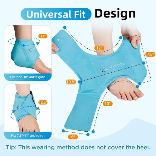 Vista 5 de Comfytemp Bolsa de hielo de tobillo para fascitis plantar, hinchazón, alivio del dolor de pies, paquetes de hielo de gel para lesiones Azul