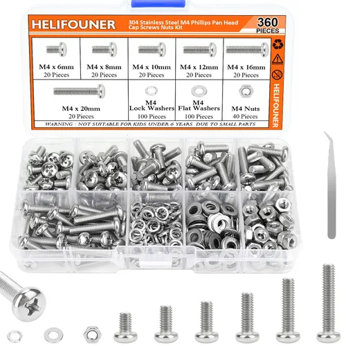 Vista 12 de HELIFOUNER 1280 piezas M2 M3 M4 M5 Phillips Tornillos de máquina de cabeza cacerola, arandelas planas y tuercas surtidas, acero inoxidable 304