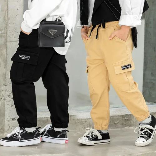 Vista 5 de Pantalones para niño pequeño, paquete de 2 pantalones de meter negro beige (Black+beige)