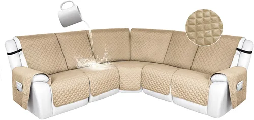 Vista 155 de HDCAXKJ Fundas de sofá seccional reclinable 100% impermeable, forma de L, funda de sofá reclinable lavable acolchada suave para mascotas, perro