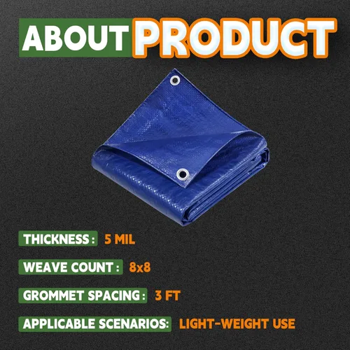 Vista 5 de RAINDEWAY Tarps - Lona impermeable de color azul de 4 x 16 pies de grosor, resistente a desgarros, multiusos, para techo, campamento, automóvil