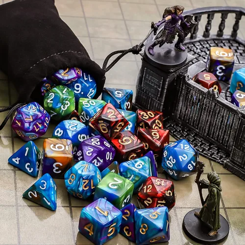 Vista 5 de CiaraQ Juego de dados poliédricos - Dados para juegos de rol DND para Calabozos y Dragones, juego de mesa RPG, doble color, 35 piezas Diseño