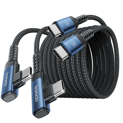 Vista 8 de Cable de carga USB C a USB C (3.3 pies, paquete de 2), cable de carga tipo C de 60 W, cable de carga rápida de ángulo recto USBC a USBC para iPhone