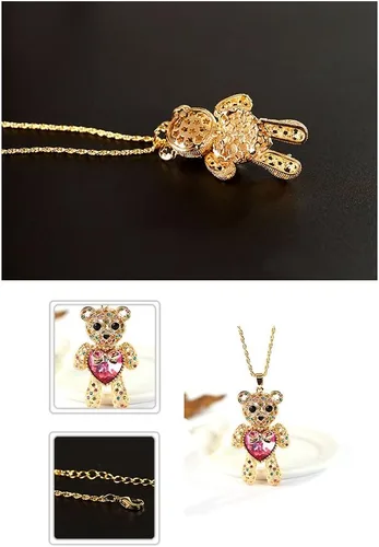 Vista 5 de AOCHEE Collar de oso de peluche, colgante de cristal con corazón de amor, joyería para novia y princesa