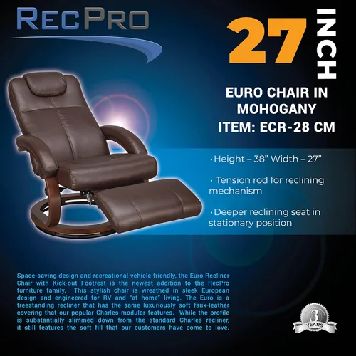 Vista 3 de RecPro Charles - Silla reclinable de 28 pulgadas, muebles de autocaravana Mahogany