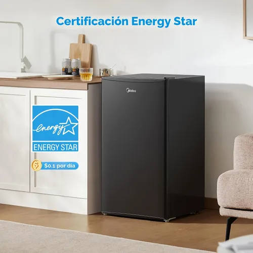 Vista 5 de Midea MERM33S1ABB - Mini refrigerador compacto de 3.3 pies cúbicos con luz interna, termostato ajustable, puerta reversible, bajo nivel de ruido