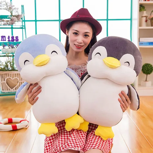 Vista 8 de Almohada de peluche de pingüino de peluche de 12 pulgadas con cara sonriente, juguete de peluche de pingüino para niños y amantes Negro