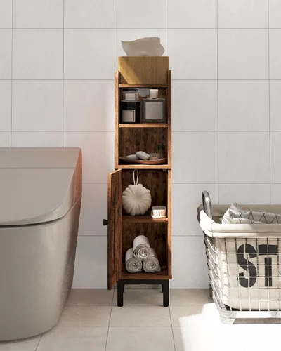 Vista 4 de Hzuaneri Gabinete de almacenamiento de baño, pequeño gabinete de piso de Marrón rústico