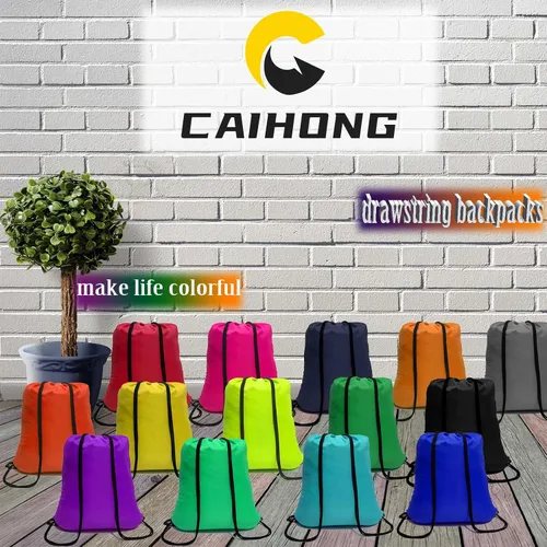 Vista 8 de CAIHONG 100 Pack Drawstring Backpack Bulk 20 Colors Draw String Gym Bags Cinch Sack Nylon String Sport Backpack Plain Bags Drawstring Bags