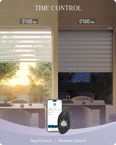 Vista 3 de Graywind Persianas motorizadas de cebra para ventanas, persianas inteligentes 100 % opacas con control remoto, persianas de cebra personalizadas