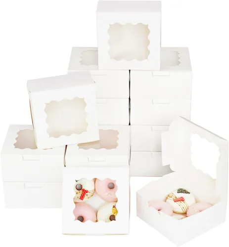 Vista 10 de Bakepacker 100 piezas Cajas Negras para Galletas 6x6x3 pulgadas Fácil Montaje Cajas de Pastelería Macarrones Cajas de Panadería con Ventana