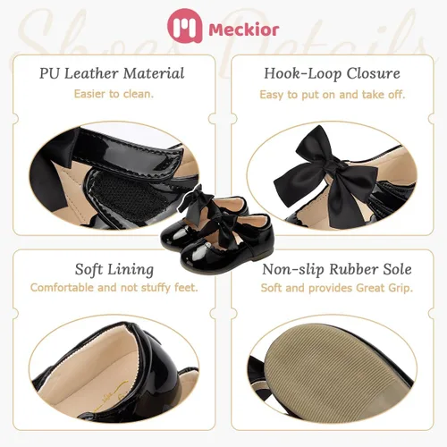 Vista 5 de Meckior Zapatos de vestir Mary Jane para niña pequeña, zapatos de ballet para niña, zapatos de fiesta, escuela, zapatos de princesa con lazo