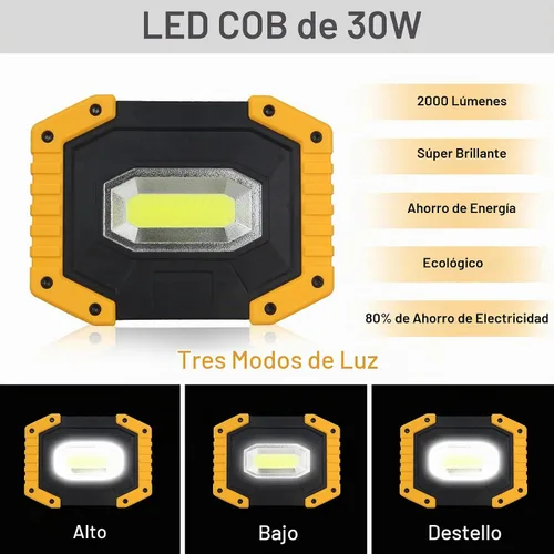 Vista 2 de T-SUN Luz de trabajo LED recargable, 30W 2000LM COB Utility Light,2 Pack 6000K-30W-COB