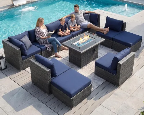 Vista 84 de NICESOUL Juego de muebles de patio de ratán extra grande con mesa para fogata de gas y propano, 29.3 pulgadas, respaldo alto, cómodos conversaciones