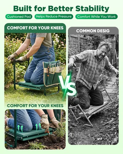 Vista 4 de Saker Taburete de jardín con soporte resistente de 400 libras, asiento de jardín plegable para plantar malezas, prácticos accesorios de jardinería