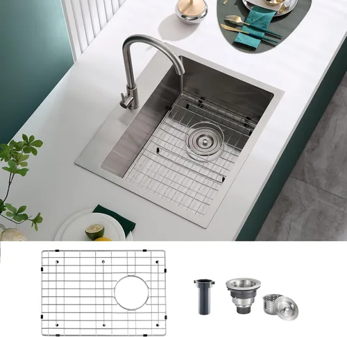 Vista 13 de Fregadero de barra empotrable de 13 × 15 pulgadas negro - Fregadero de cocina pequeño de montaje superior de un solo cuenco, hecho a mano de acero