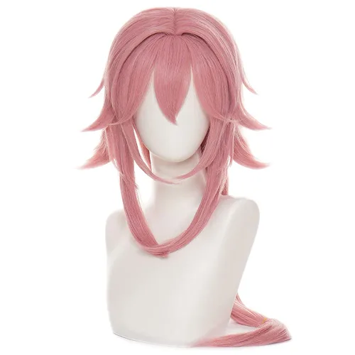Vista 11 de Genshin Impact Columbina peluca de cosplay con gorra de peluca, longitud aproximada de 43.3 pulgadas