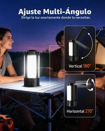 Vista 4 de Luces de camping recargables con soporte ajustable, color negro 6000K Portable Work Light, 4 LED Lamp Heads Magnetic Flashlight with Detachable