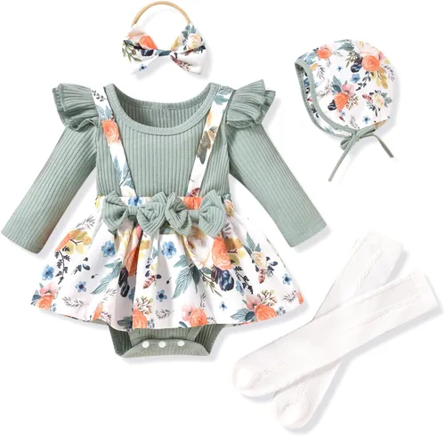 Vista 75 de Unutiylo Ropa de bebé recién nacida prematura con tirantes, traje de otoño e invierno, traje de manga larga con volantes